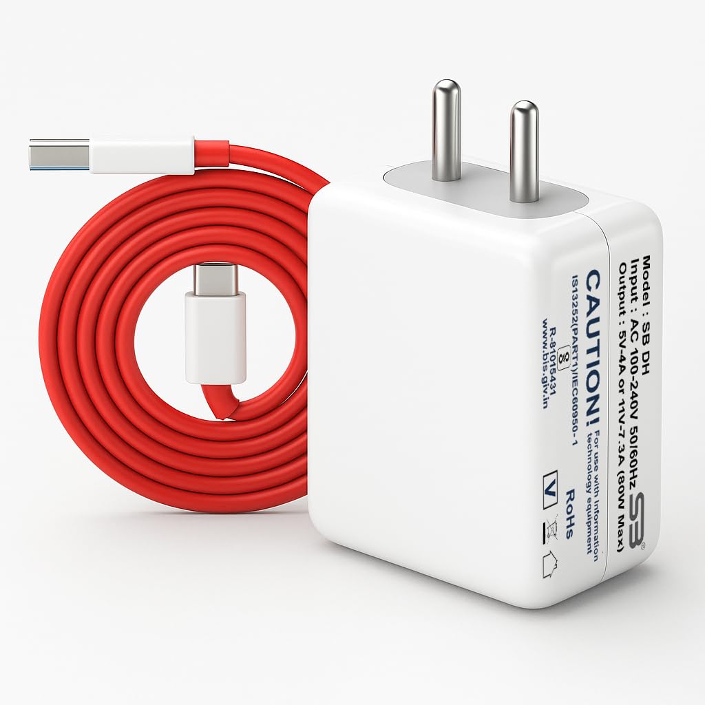 80W SuperVOOC Fast Charger with USB to Type C Cable available at Sameer Mobiles Chittoor